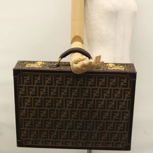 FENDI Attache case Zucca Canvas Trunk Black Brown Auth 113581 - Picture 14 of 16